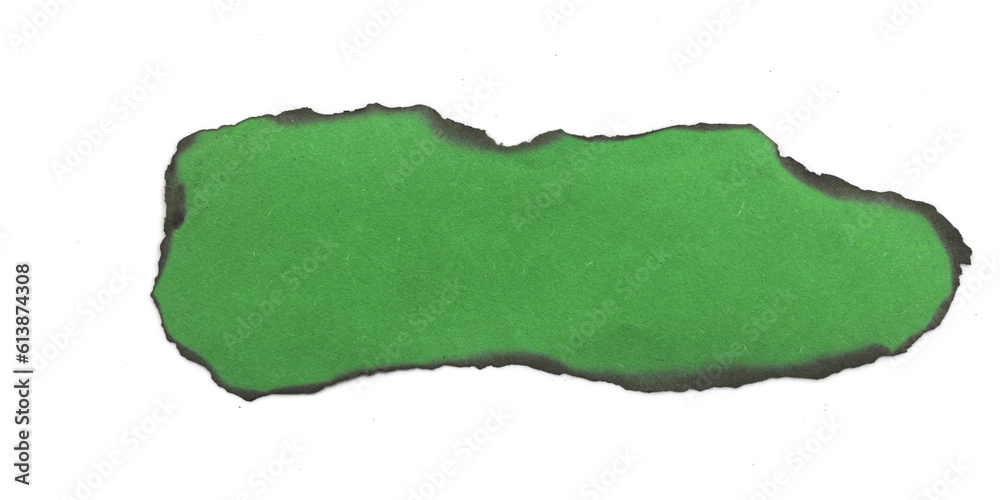 green color paper burn for text message on transparent background