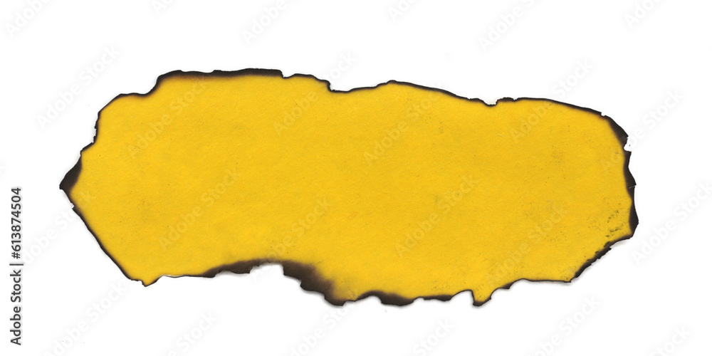 yellow color paper burn for text message on transparent background