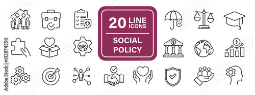 Social policy line icons. Editable stroke. For website marketing design, logo, app, template, ui, etc. Vector illustration.