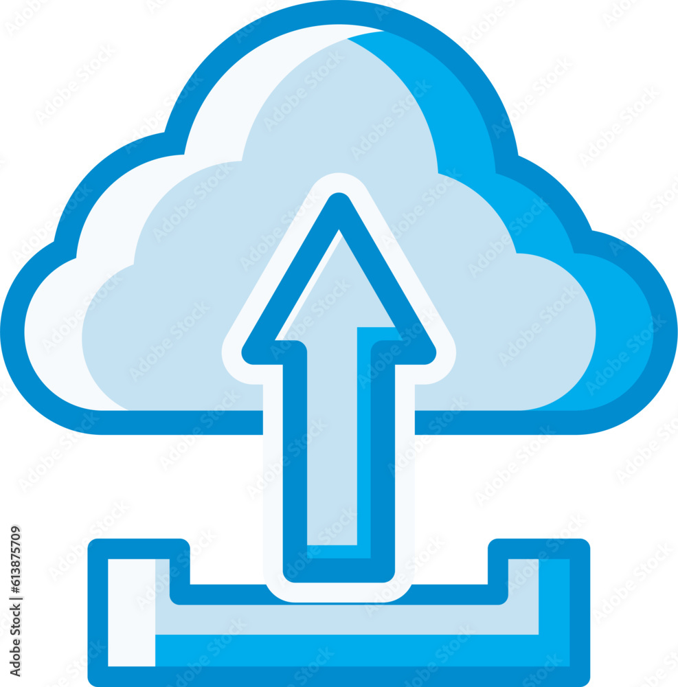 Vector cloud icon with blue up arrow, represents data storage, file export and this design is cloud computing themed. This design can be used as a decorative illustration. Vector cloud icon with blue up arrow, represents data storage, file export and this design is cloud computing themed. This design can be used as a decorative illustration.