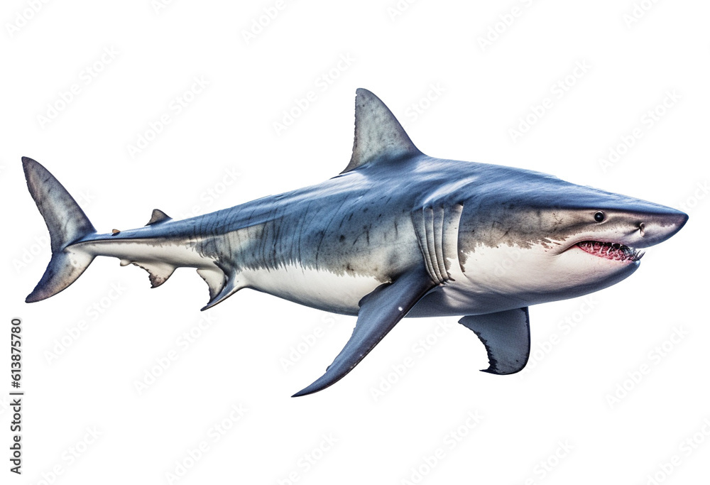 Fototapeta premium Shark isolated on white, Big fish Ai Generative 