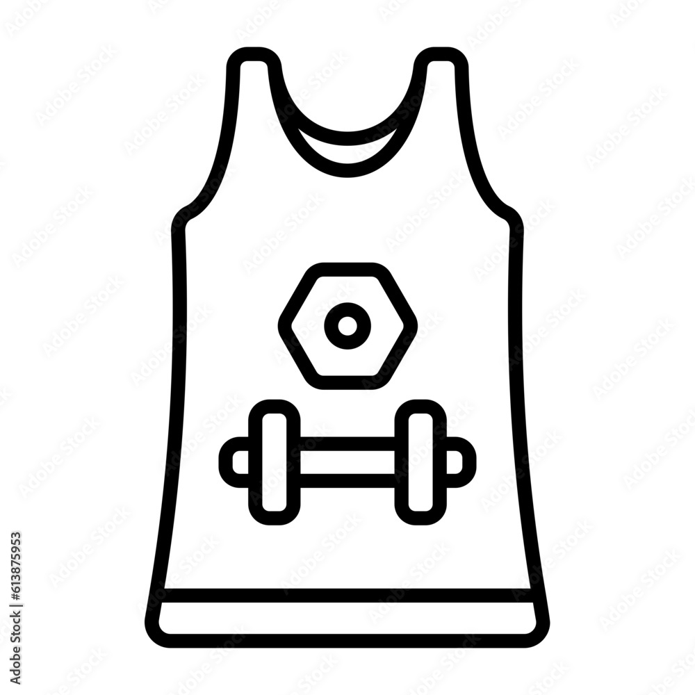 Retro Style Summer tank top vector outline icon design, Healthy lifestyle symbol, Calisthenics sign, Circuit training equipment stock illustration, Mens sleeveless outfit concept