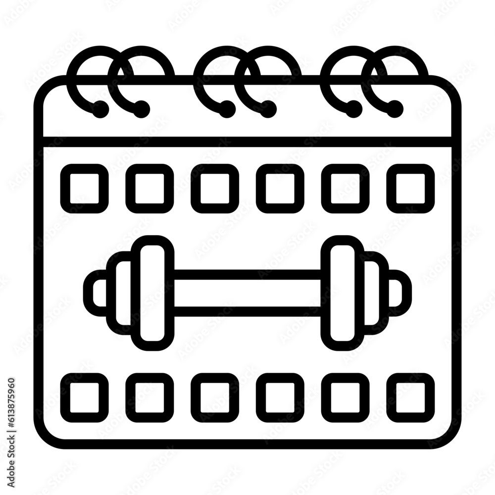 Ring binded Fitness Scheduler vector outline icon design, Healthy lifestyle symbol, Calisthenics sign, Circuit training equipment stock illustration, Exercise Calendar concept Ring binded Fitness Scheduler vector outline icon design, Healthy lifestyle symbol, Calisthenics sign, Circuit training equipment stock illustration, Exercise Calendar concept