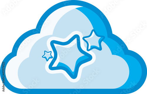 The cloud icon with a blue and white star symbol represents the prominence and popularity of cloud services. This design can be used as a decorative illustration with a cloud computing theme.