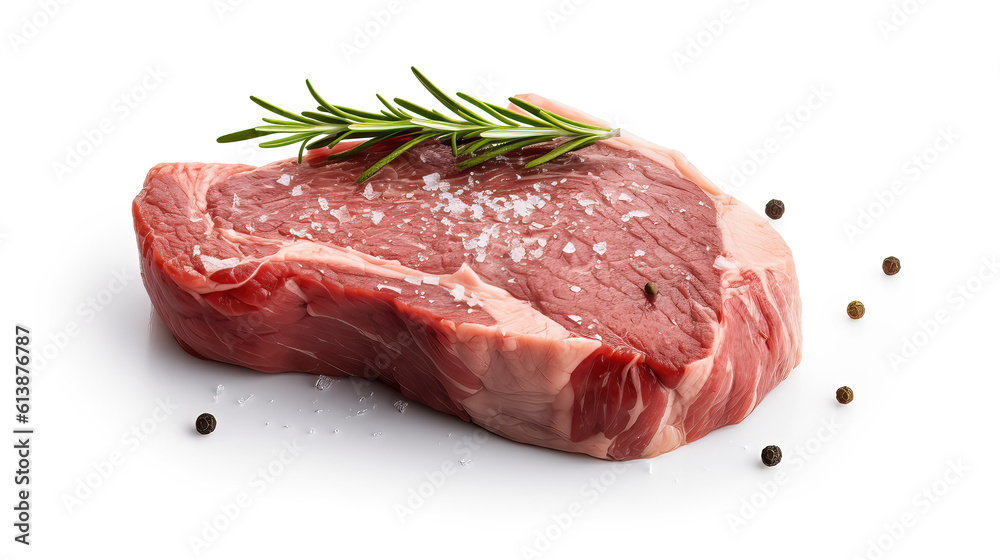 Illustration from raw beef steak with salt and pepper isolated on white AI Generated