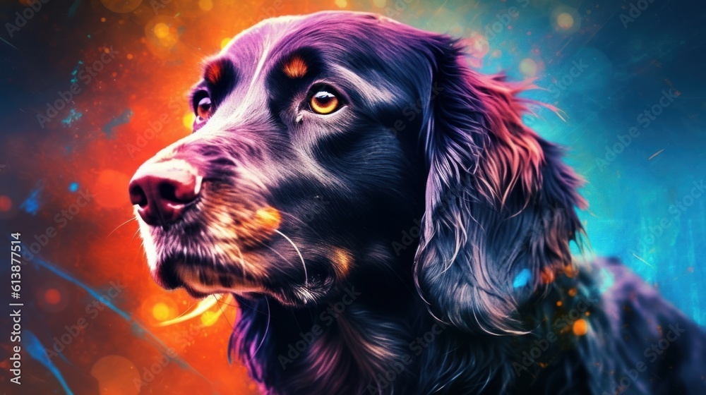 Abstract portrait of an dog with colorful paint. Generative AI