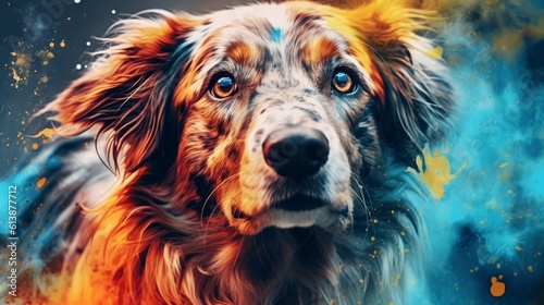 Abstract portrait of an dog with colorful paint. Generative AI © ColdFire