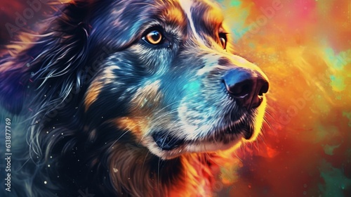 Abstract portrait of an dog with colorful paint. Generative AI