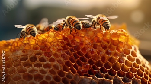 Beehives in Beehives produce healthy fresh honey. Generative AI
