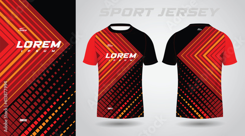 red black shirt soccer football sport jersey template design mockup