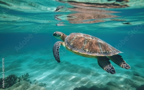 Sea turtle swimming in the ocean. AI, Generative AI