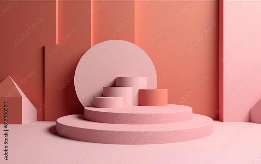 Pink podium for exhibit. AI, Generative AI Pink podium for exhibit. AI, Generative AI