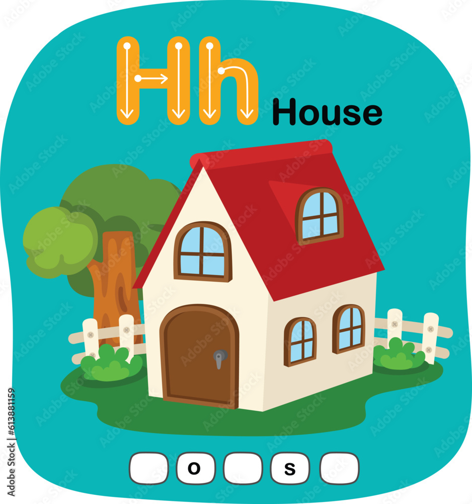 Illustration Isolated Alphabet Letter H-House