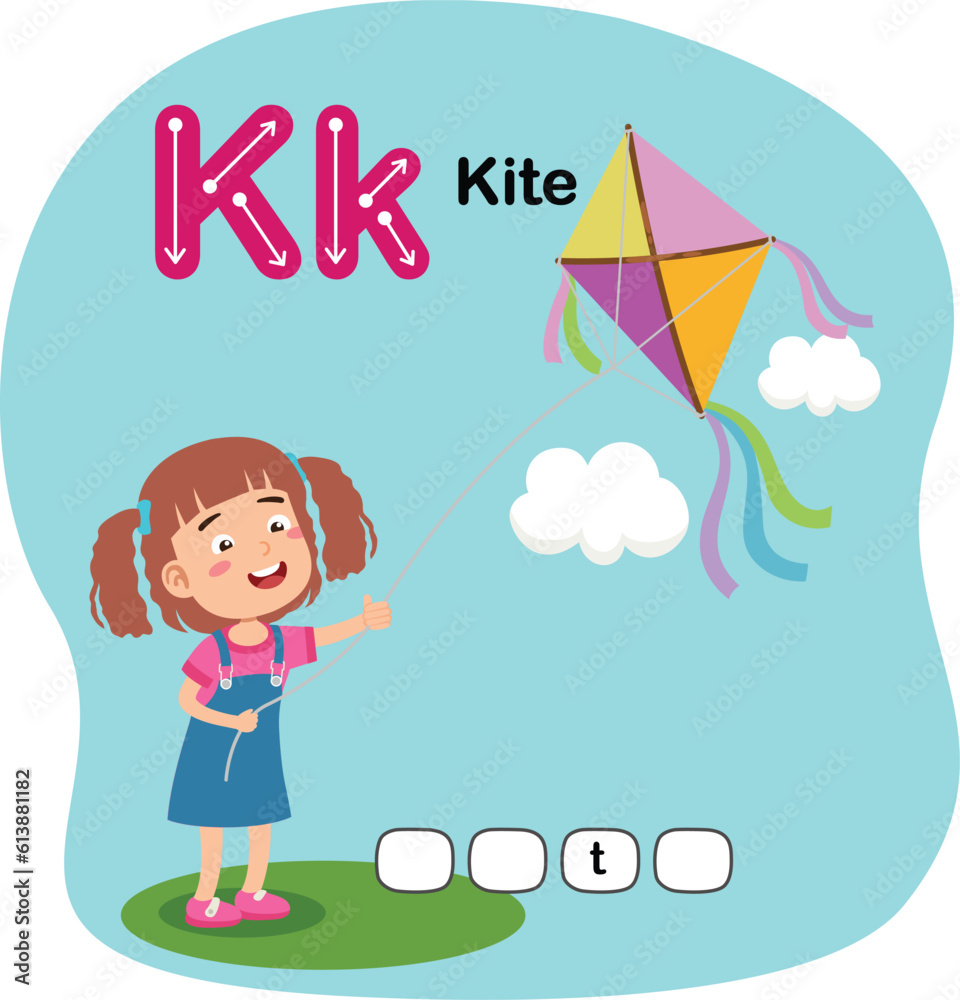 Illustration Isolated Alphabet Letter K- Kite Illustration Isolated Alphabet Letter K- Kite