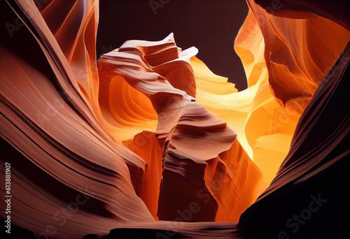 Rock passages of Antelope Canyon, in the USA. Generative AI