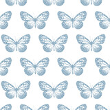 Hand drawn butterflies seamless pattern. Retro vintage style. Vector illustration.