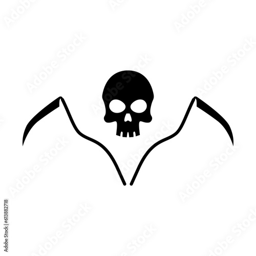 skull with scythe symbol vector illustration. reaper icon