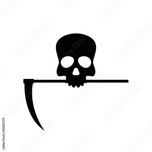 skull with scythe symbol vector illustration. reaper icon