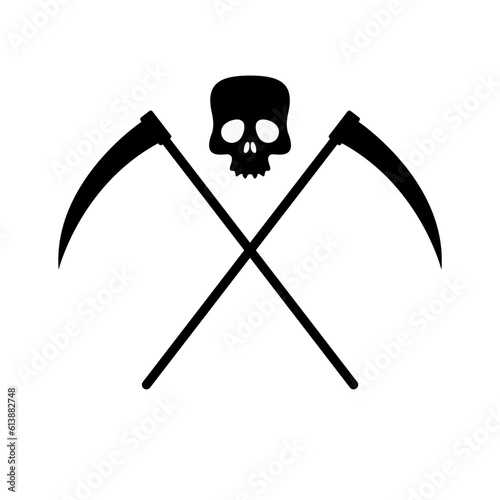 skull with scythe symbol vector illustration. reaper icon