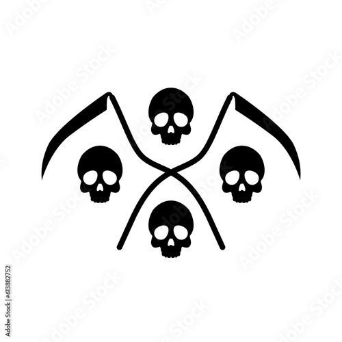 skull with scythe symbol vector illustration. reaper icon