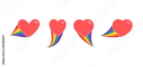 Heart icon with rainbow flag comet. Love diversity, pride month symbol.