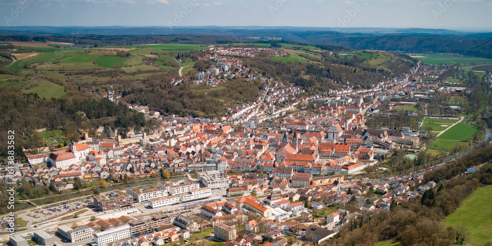 Aerial view around the old town of the city Eichstätt on an early spring day	