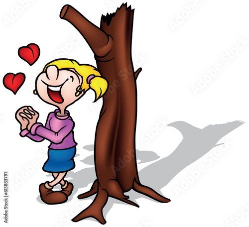 Standing Amorous Girl Near a Tree