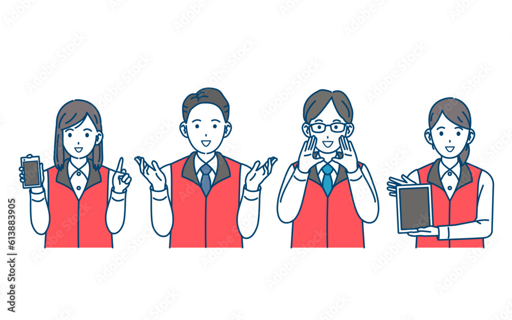家電販売店員のスタッフ男女のイラスト
