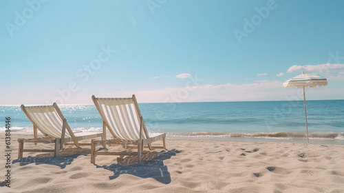 summer beach vacation - holiday on a sunny beach with beach loungers on the mediterranean coast © reichdernatur