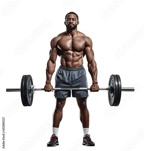 woman exercising on a barbell isolated on the transparent background PNG. AI generative.