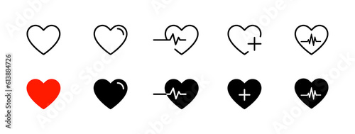 Heart, heartbeat icons. Heartbeat, cardiogram, heart medical icon. Emergency concept icon