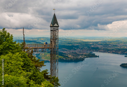 Nice view of the Hammetschwand Lift, the highest exterior elevator in Europe. It brings tourists to the summit of the Bürgenstock, from where you have extensive views of Lake Lucerne and surroundings.