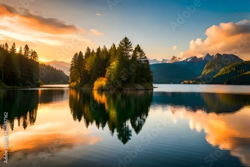 trees in the center water, clouds appearing and looking a very nice view.