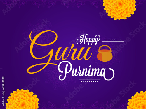 Happy Guru Purnima creative kinetic typography on beautiful purple traditional background. photo