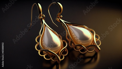 beautiful pearl and gold earrings photo