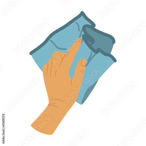 People hands doing house cleaning routine close up vector illustration. Palms with cleaning cloth flat style drawings collection Isolated