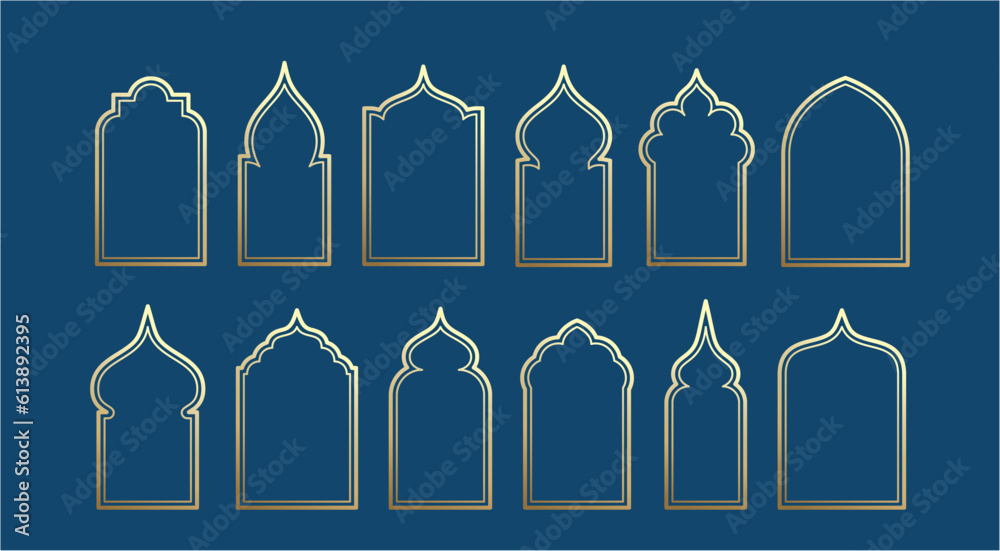 Islamic golden window frames illustrations collection. Arabian ...
