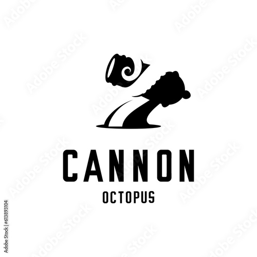 vector octopus tentacles wrapped around traditional cannon on white background