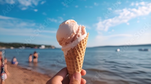 Melting ice cream at beautiful beach