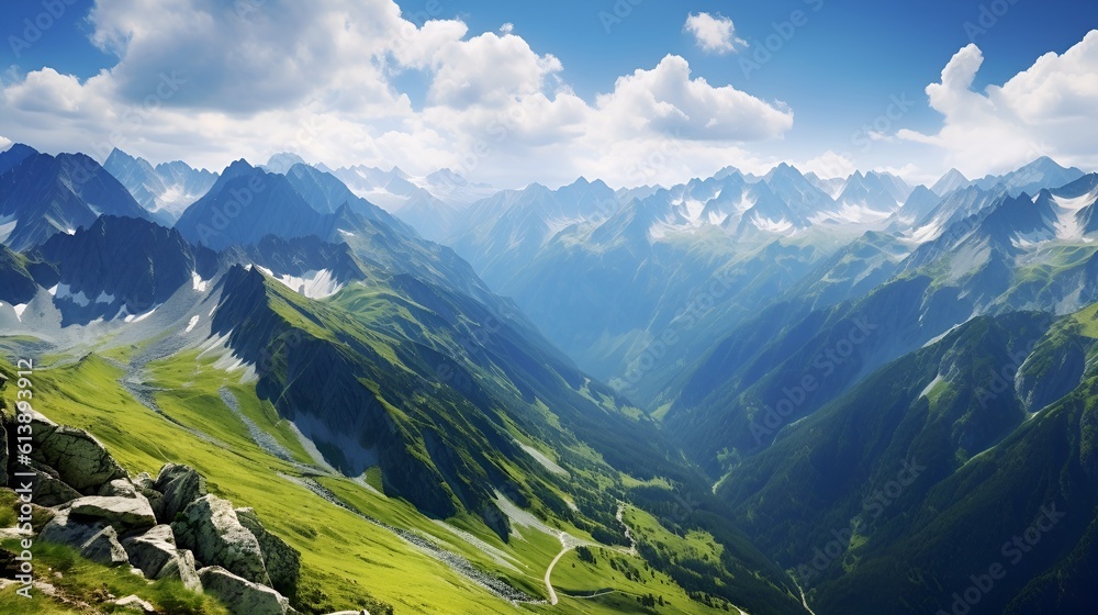 Summertime Mountain Range Panorama, Mountain Vista Landscape Summertime Mountain Range Panorama, Mountain Vista Landscape