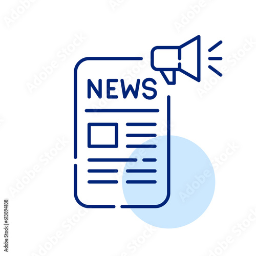 Breaking news notification. Reading online sources from smartphone. Article and megaphone. Pixel perfect, editable stroke icon