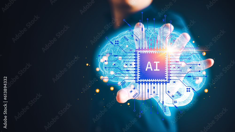 Artificial intelligence AI brain circuit board in shape electronic PCB ...
