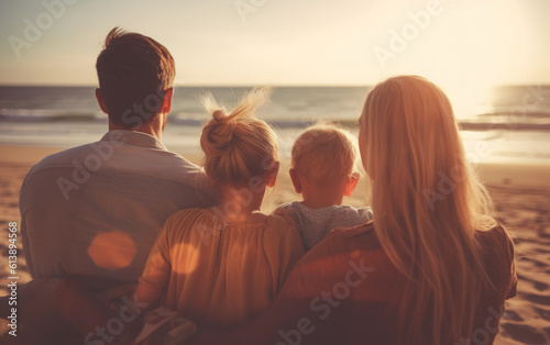 Young family on the seashore. Rest on the beach.