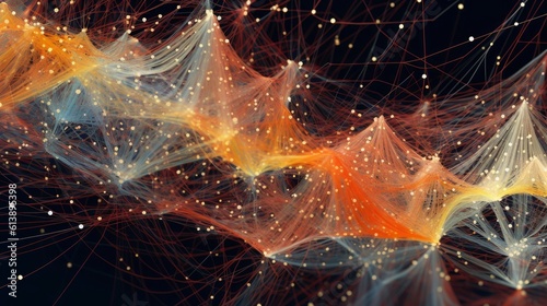 Ilustracja głębokiej struktury, teoria strun, atomy, połączenia cząsteczek AI generated