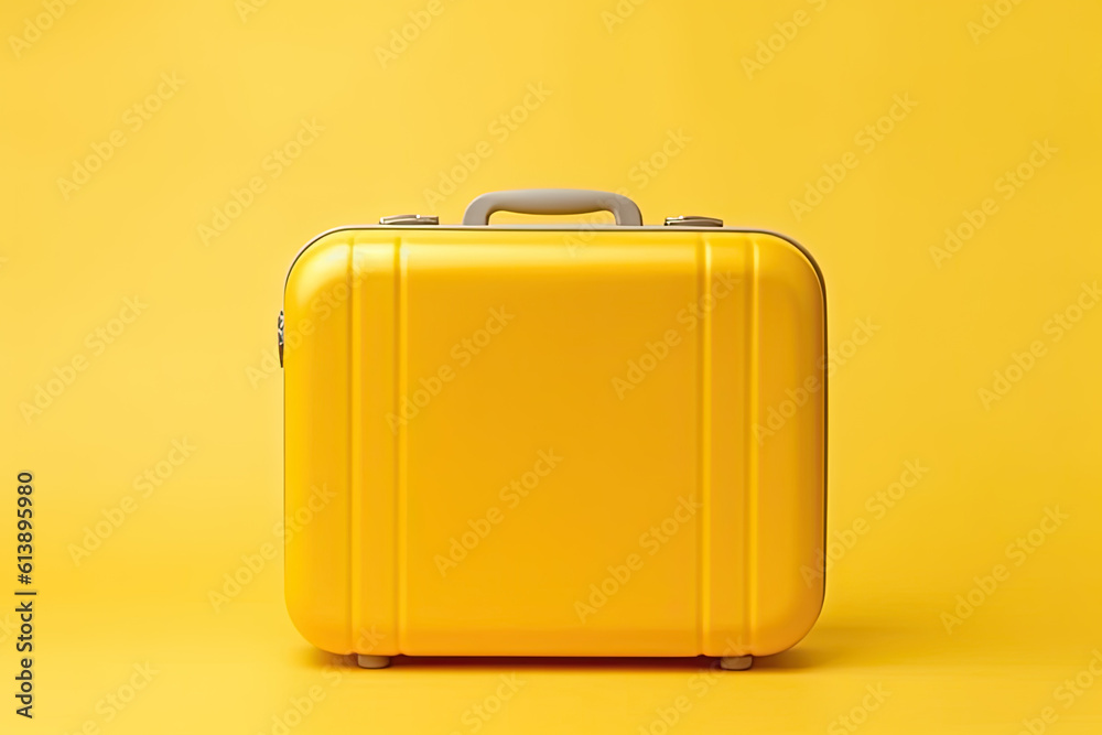 Yellow travel suitcase on a yellow background. Yellow travel suitcase on a yellow background.
