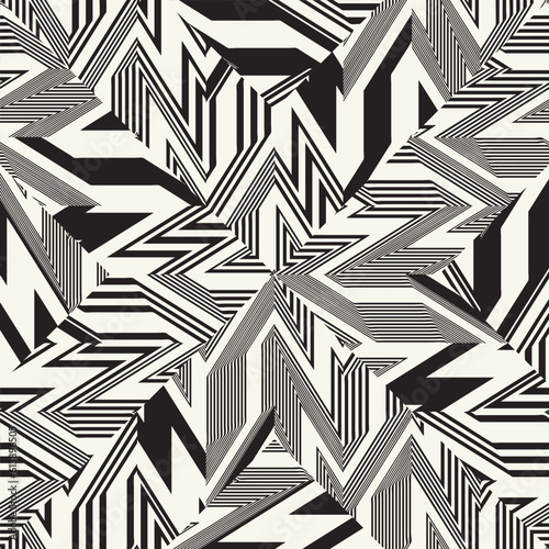 Monochrome Glitch Effect Textured Zigzags Pattern