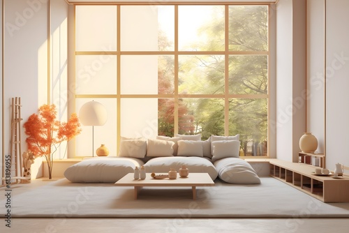 zen modern living room japan style minimal interior, generative ai
