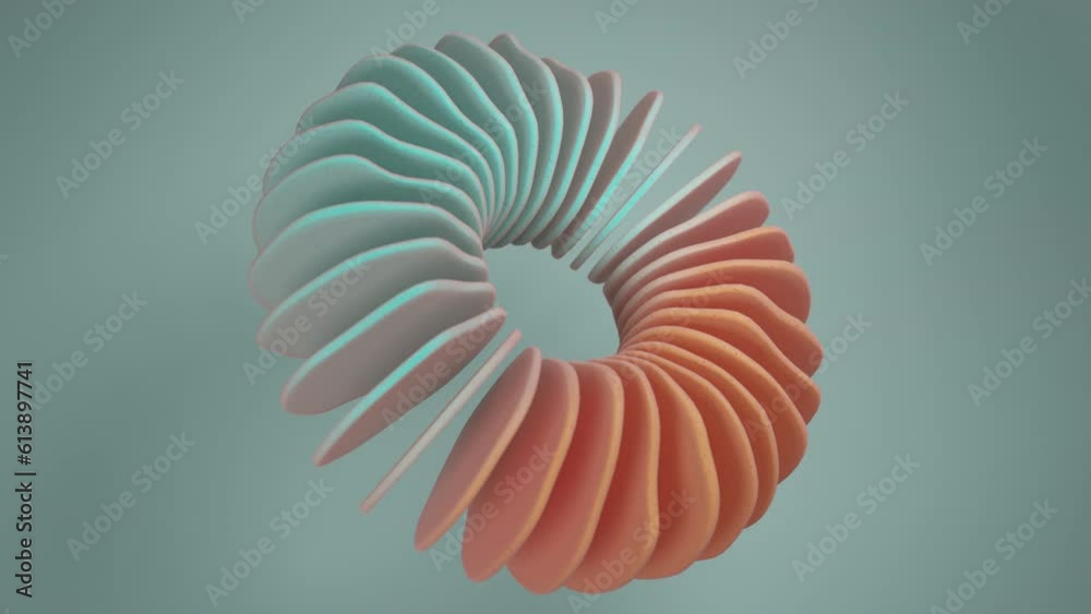 Floating teal and coral donut shaped abstraction on colorful background. Loopable digital background. Floating teal and coral donut shaped abstraction on colorful background. Loopable digital background.