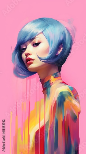 An illustration of a fashion portrait combined with abstract art., AI Generated
