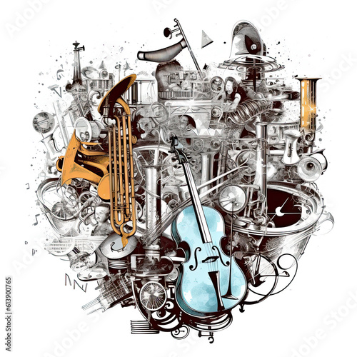 Group of different musical instruments on white background photo